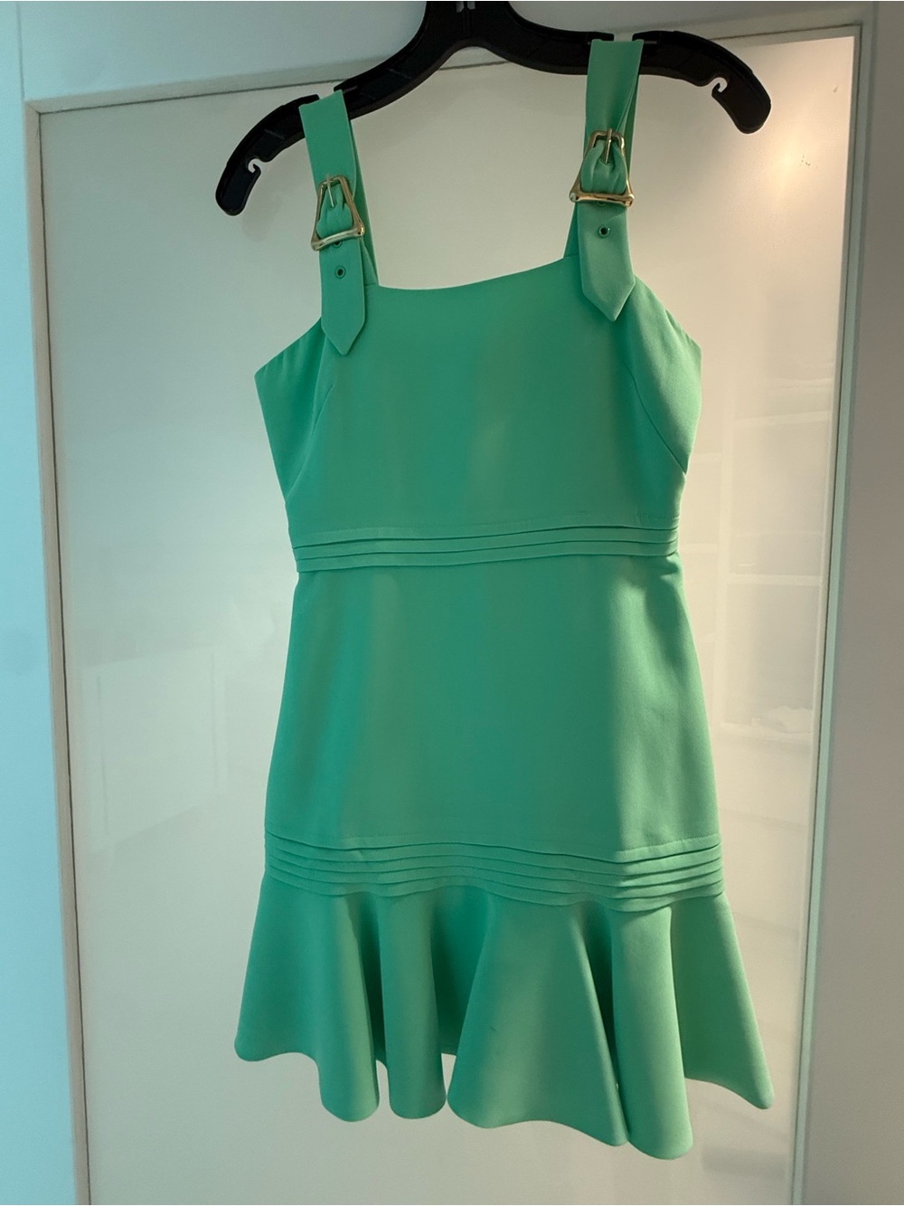 Jonathan Simkhai Mint Green Buckle-Strap Flare Hem Dress
